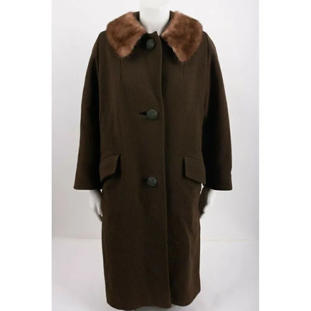 Vintage 1960s Forstmann Womens Green Long Coat Big